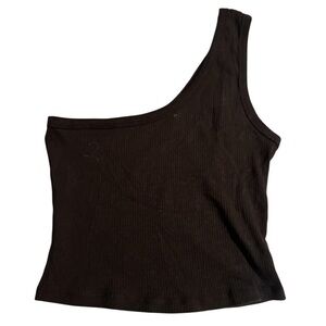 Black Ribbed One-Shoulder Women's Top
